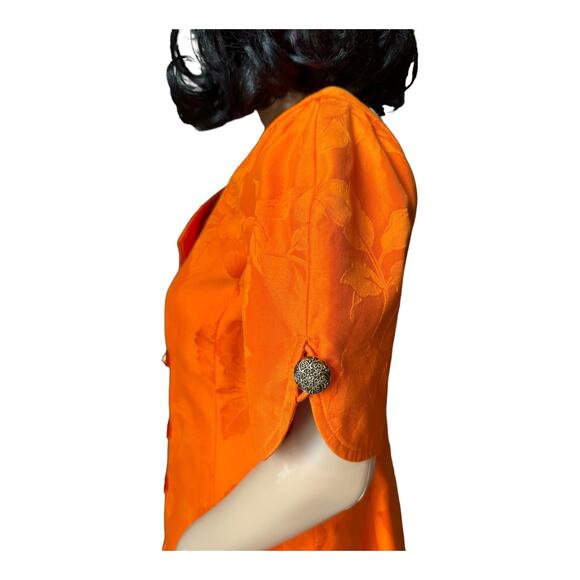 American Vintage 70's Orange Demask print short sleeved coat dress size medium - Picture 9 of 15